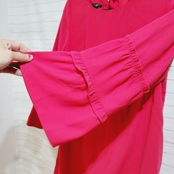 TALBOTS RASPERRY PINK DRESS RIBBON TIE, RUFFLE BELL SLEEVE SZ 6P - Picture 7 of 13